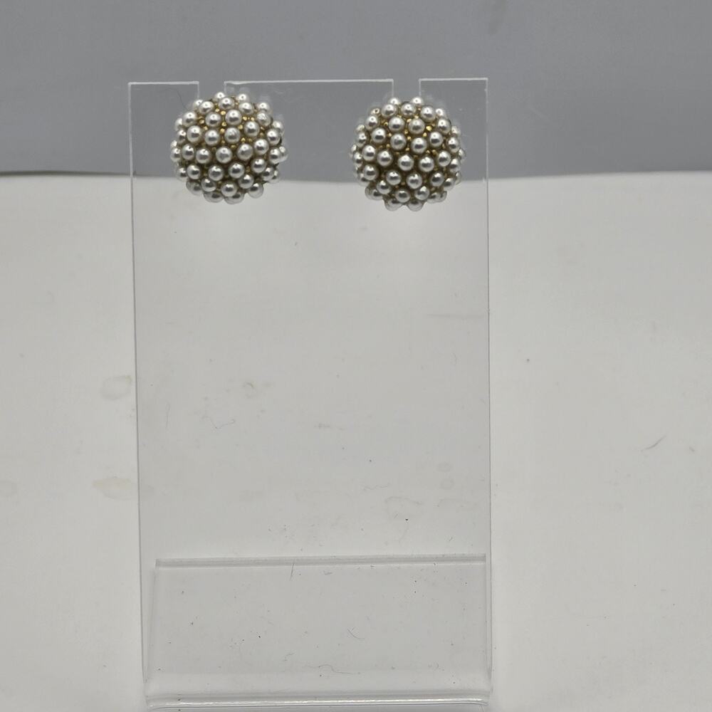 Gold Tone Faux Pearl Cluster Post Earrings Wedding Formal Vintage Inspiration